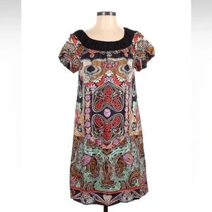 Anna Sui For Anthropologie | A-line Bohemian 100% Silk Art Nouveau Dress Size 2